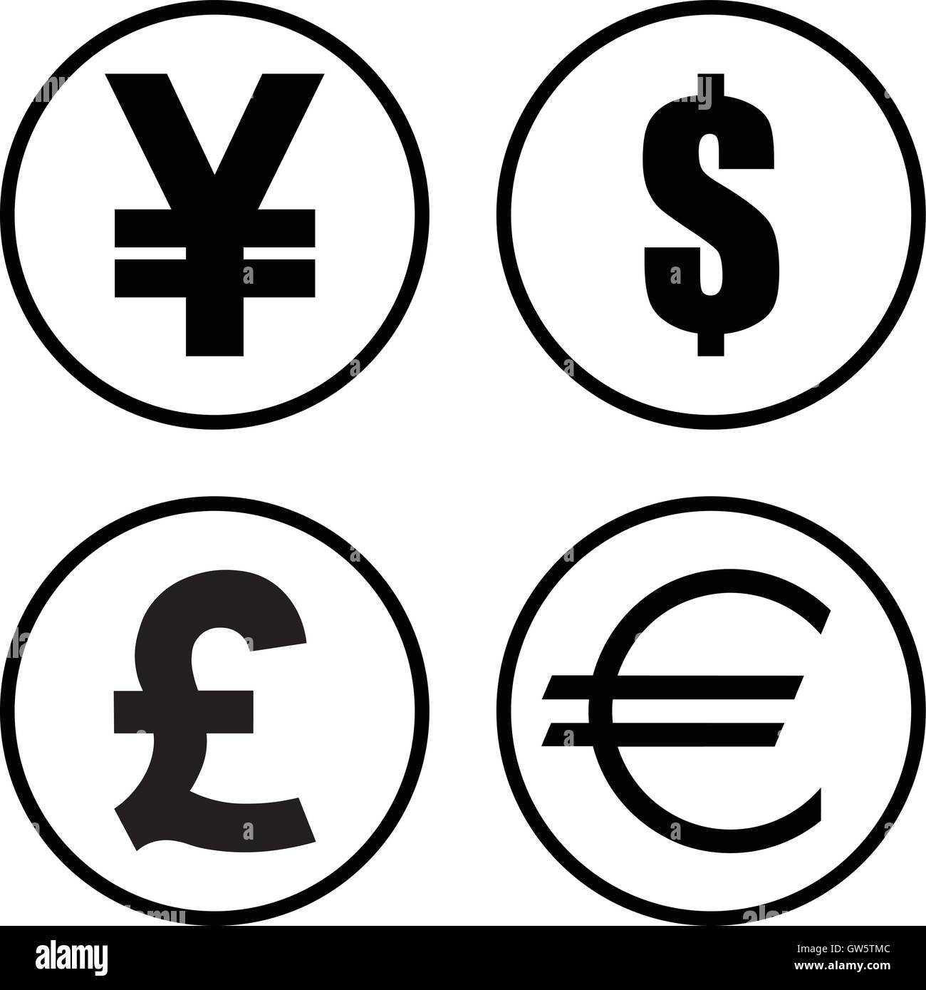 Yen Yuan Dollar Pound And Euro Currency Symbol Set Round Money - yen yuan dollar pound and euro currency symbol set round money icons vector illustration